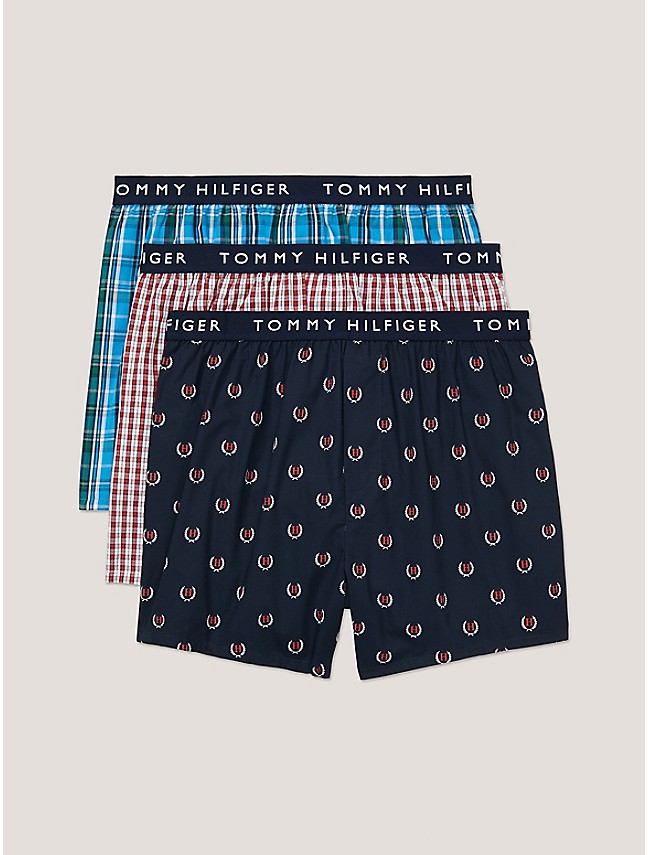 Tommy Hilfiger Woven Boxer Print 3-Pack UM0UM02414 White/Red/Grid Mens  Underwear