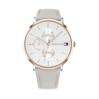 tommy hilfiger watch white leather strap