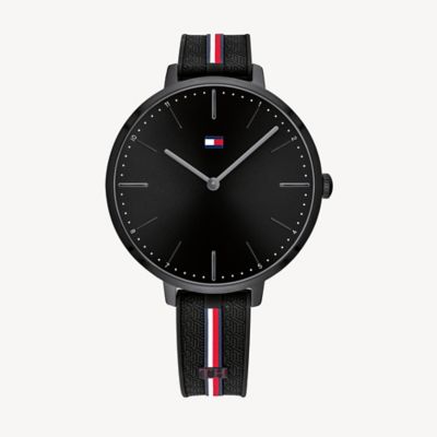 tommy hilfiger watch women's black silicone strap