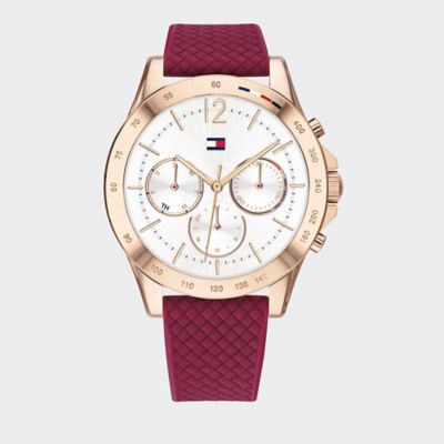 Rose Gold Sport Watch with Red Silicone 