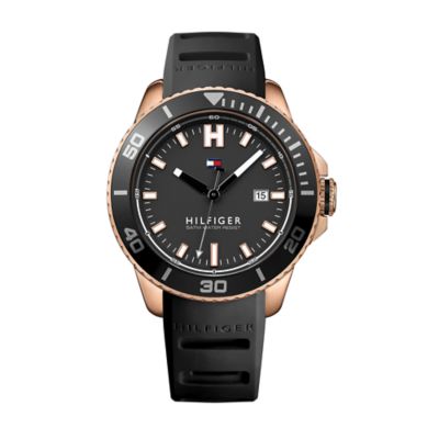 tommy hilfiger watch black and gold