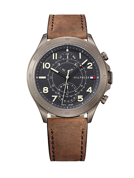 Genuino Reposición motivo Ion-Plated Sport Watch With Brown Leather Strap | Tommy Hilfiger