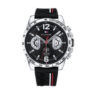 tommy hilfiger watch women's black silicone strap