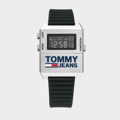 tommy hilfiger men's black silicone strap watch