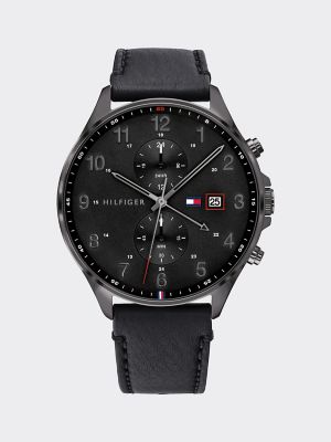 Sub-Dial Watch with Black Leather Strap 