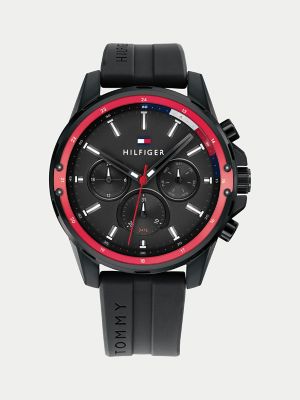 tommy hilfiger watch women's black silicone strap