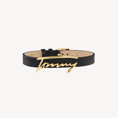 tommy hilfiger black leather bracelet