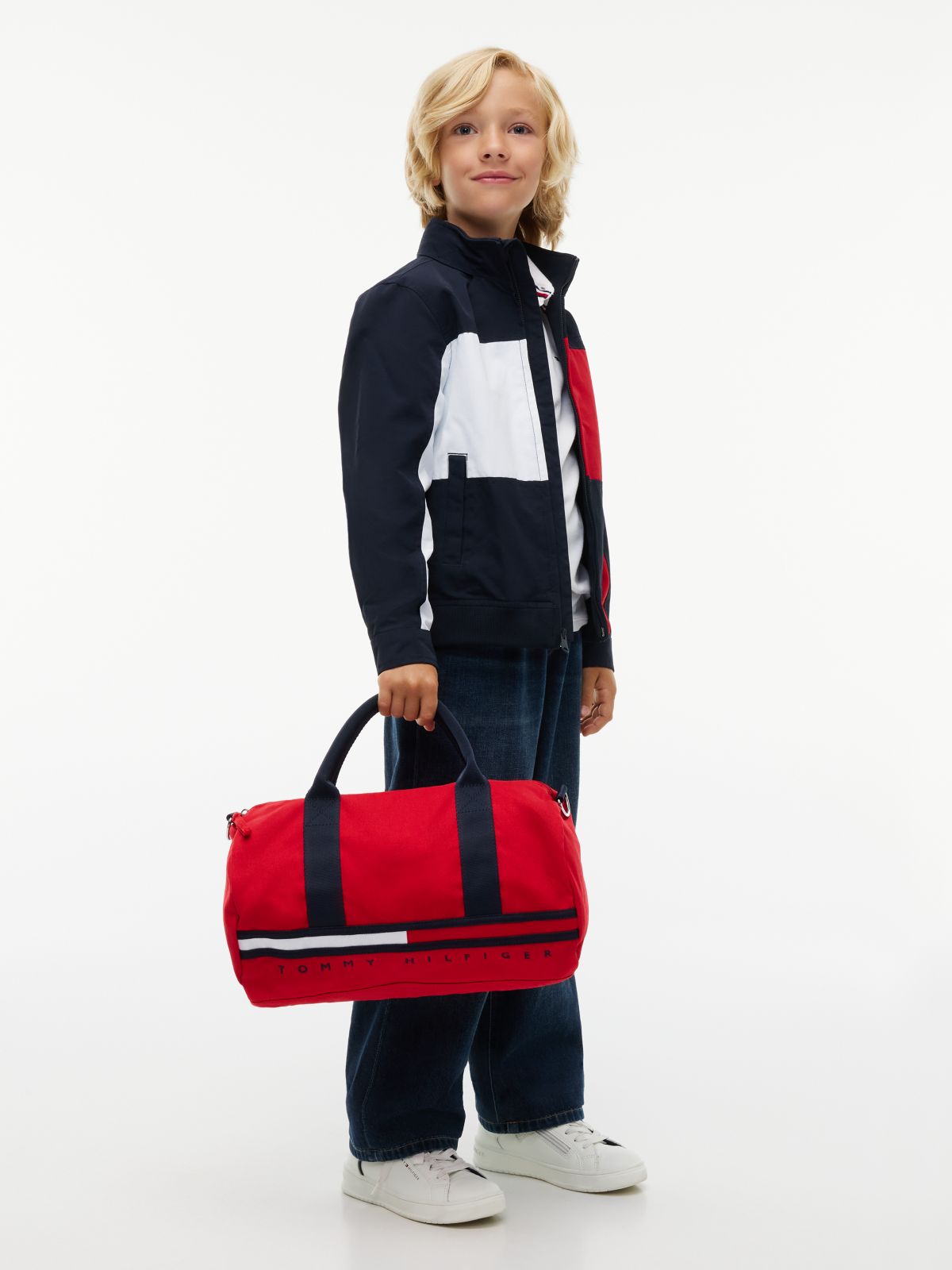 Kids' Flag Stripe Logo Duffel Bag — Apple Red