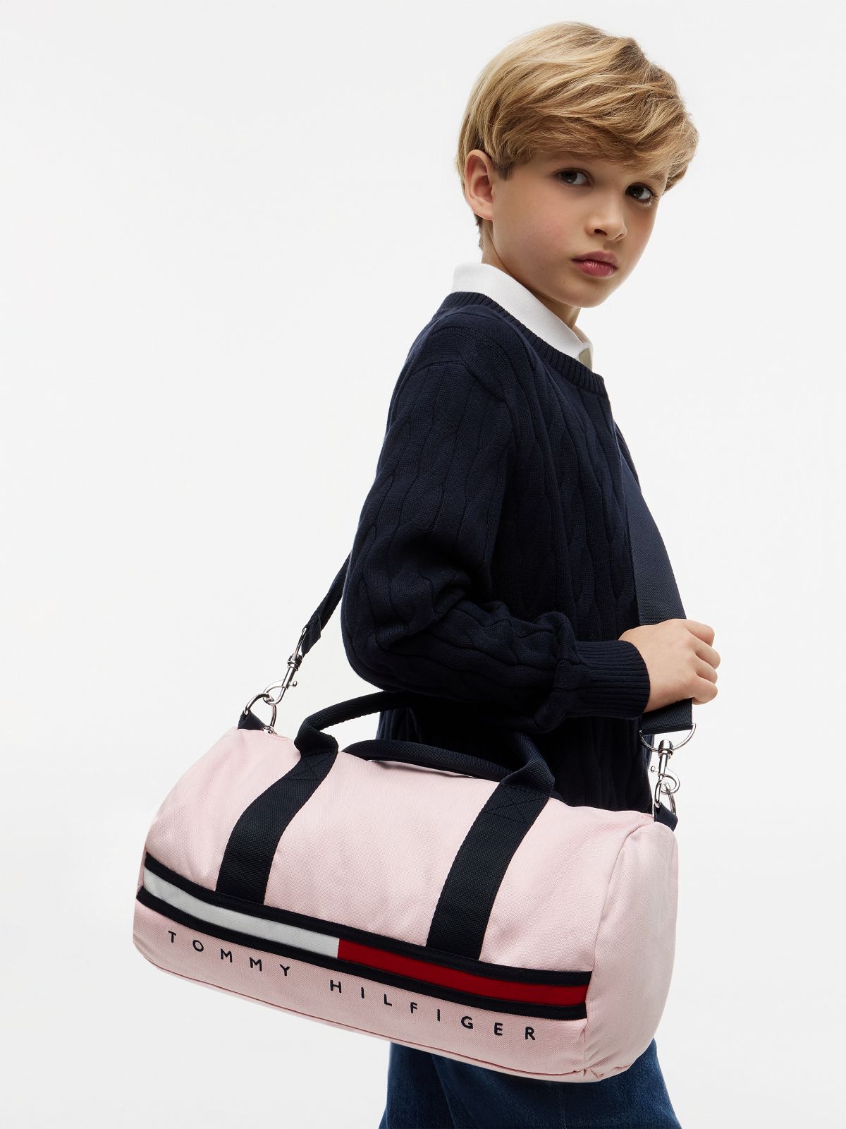 Kids' Flag Stripe Logo Duffel Bag — Rose Shadow