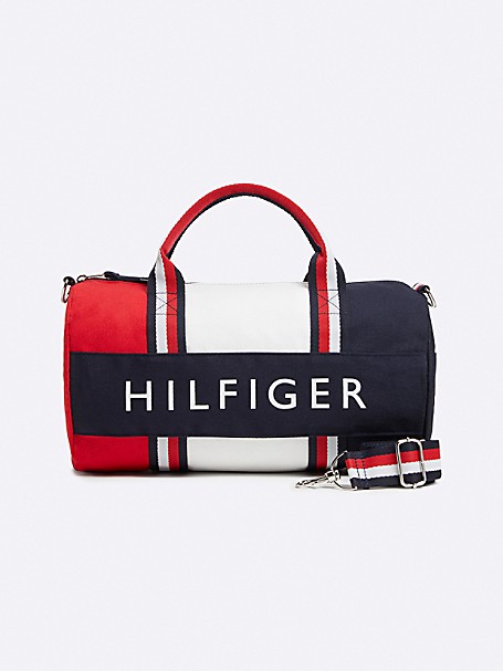 New TOMMY HILFIGER Large Canvas Duffle Duffel Bag Gym Weekender Carry-On 
