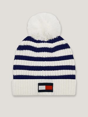 USA Stripe Flag | Tommy Hilfiger Logo Beanie Kids\' Pom