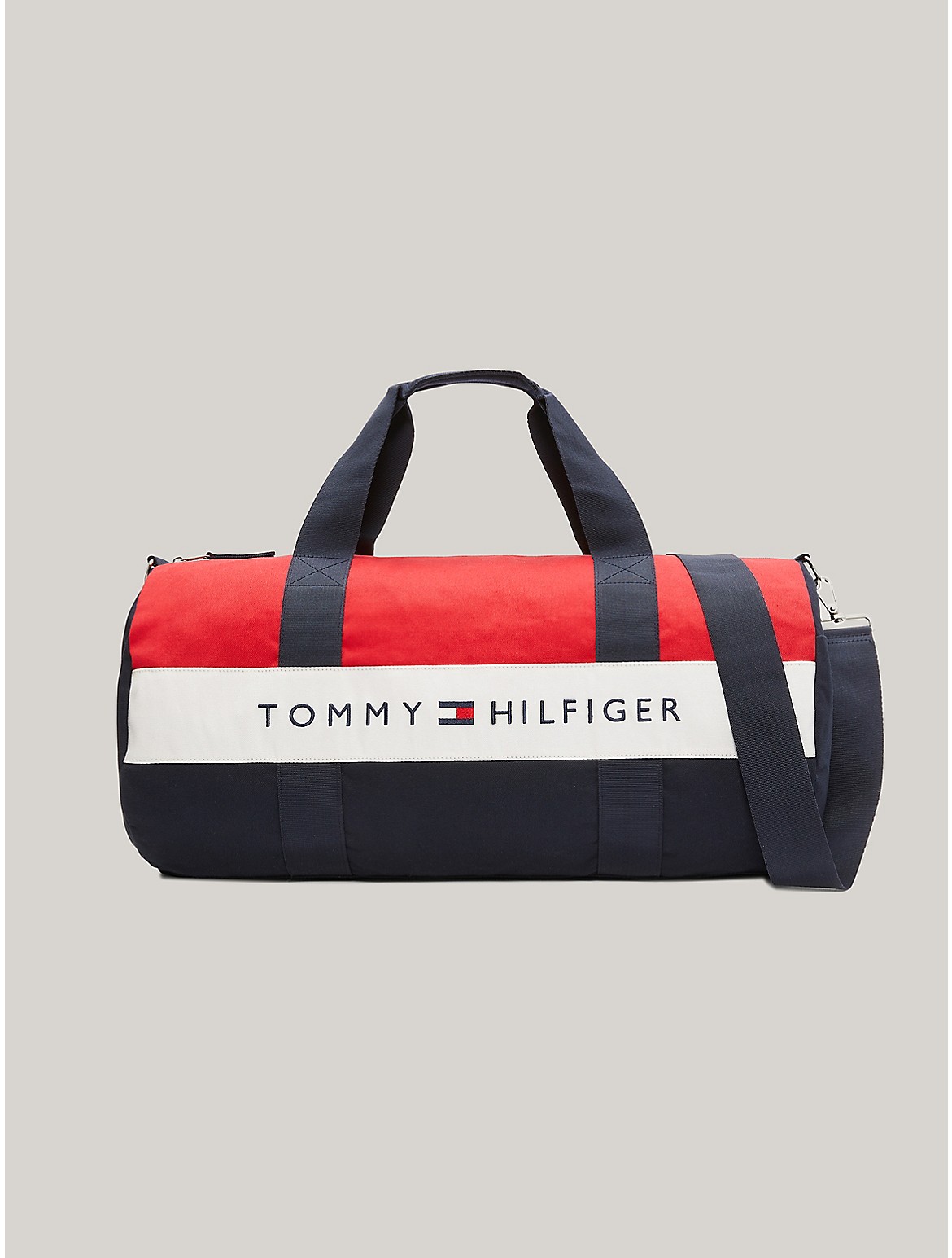 Tommy Hilfiger Tommy Logo Colorblock Canvas Duffle Bag In Navy/red/white