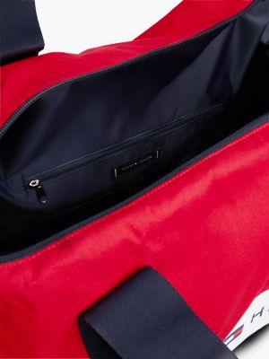 Мужская сумка Tommy Hilfiger Tommy Logo Colorblock Canvas Duffel, цвет: Тёмно-синий / Красный — фото 6