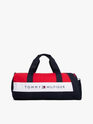 Tommy Logo Colorblock Canvas Duffle Bag, Navy / Red / White