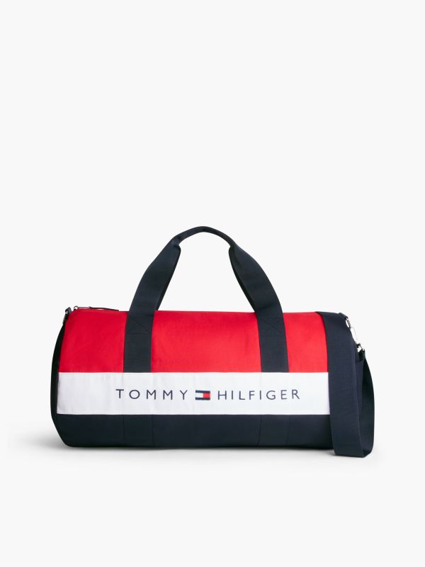 Tommy Logo Colorblock Canvas Duffel Bag — Navy / Red / White