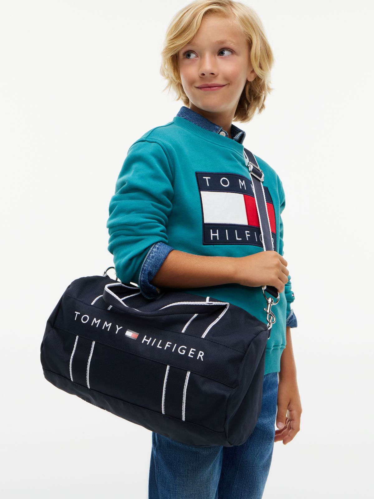 Kids' Tommy Logo Duffel Bag — Navy