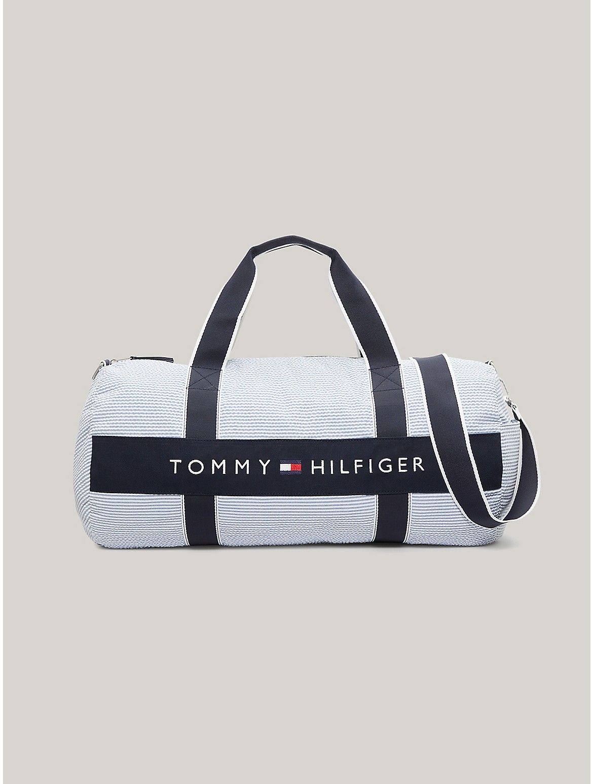 Tommy Hilfiger Seersucker Logo Duffle Bag In Blue Coast/white