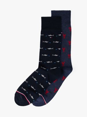 Shark and Lobster Trouser Sock 2-Pack, Navy Heather / Multi