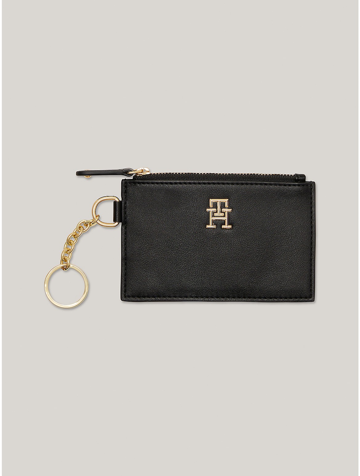 Tommy Hilfiger Th Logo Zip Coin Purse And Id Wallet In Black