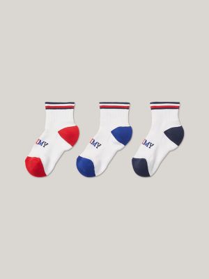 Kids' Tommy Logo Quarter Top Sock 3-Pack, Lucent White/Multi