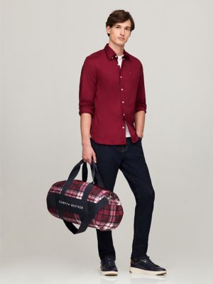 Tommy Logo Plaid Duffle Bag, Rouge Multi