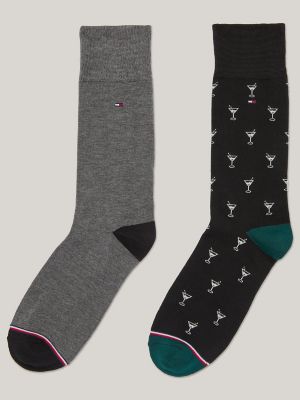 Martini Print Trouser Sock 2-Pack, Deep Black / Multi