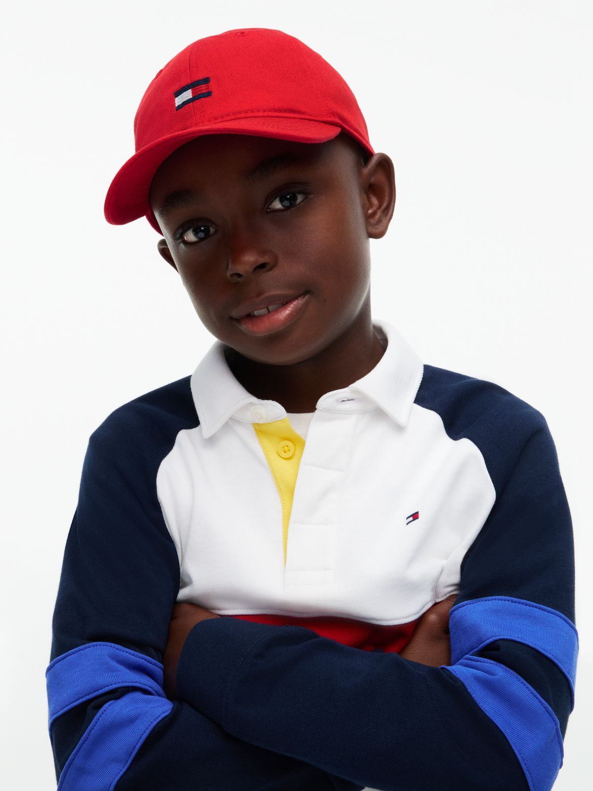 Kids' Embroidered Flag Logo Baseball Cap — Apple Red