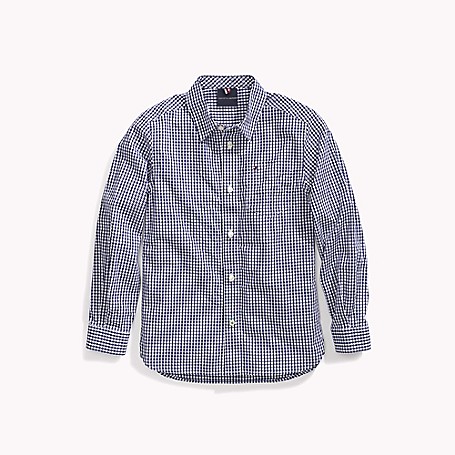 Tommy Hilfiger Boy's Adaptive Plaid Woven Shirt, Wellsley Blue, one size
