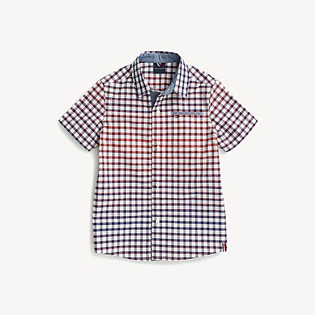Tommy Hilfiger Boy's Adaptive Plaid Short-Sleeve Shirt, Bright White/ Multi, one size