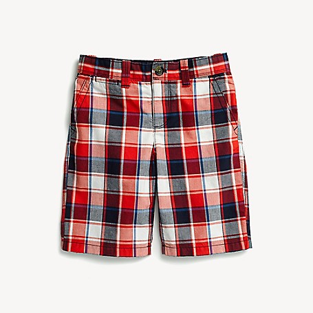 Tommy Hilfiger Boy's Adaptive Plaid Short, High Risk Red, one size