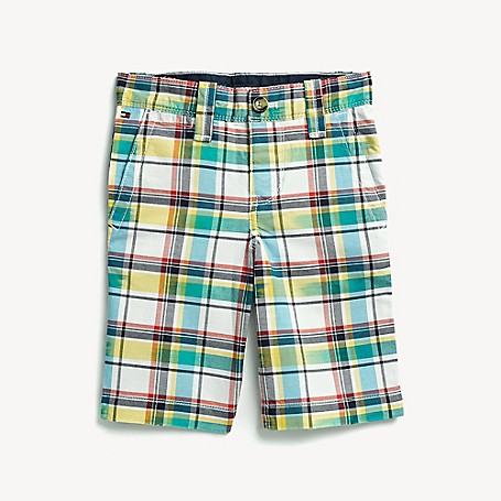 Tommy Hilfiger Boy's Adaptive Plaid Short, Snow White/Multi, one size