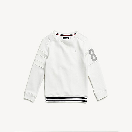 Tommy Hilfiger Boy's Adaptive Hilfiger Crewneck, Classic White, one size