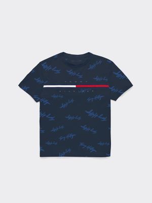 Kids' Signature Flag Stripe Logo T-Shirt, Navy Blazer