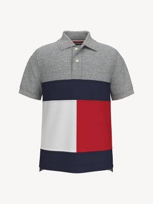 Tommy Hilfiger Boy's Kids Colorblock Flag Polo Grey Heather - XXS