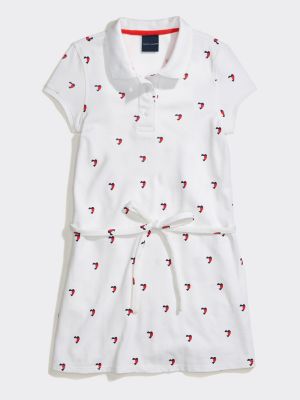 Kids' Heart Print Polo Dress, Classic White Multi