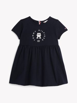 Babies' Short-Sleeve Circle Logo Dress, Navy