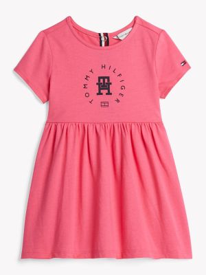 Babies' Short-Sleeve Circle Logo Dress, Fandango Pink