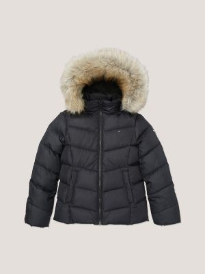 White puffer jacket outlet with black fur hood