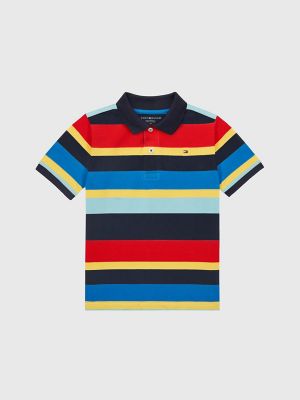 Kids' Stripe Polo, Fresh White