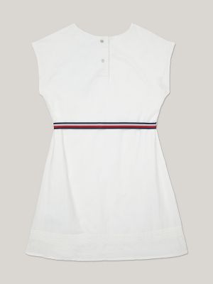 Kids' Logo Embroidered Dress, Fresh White