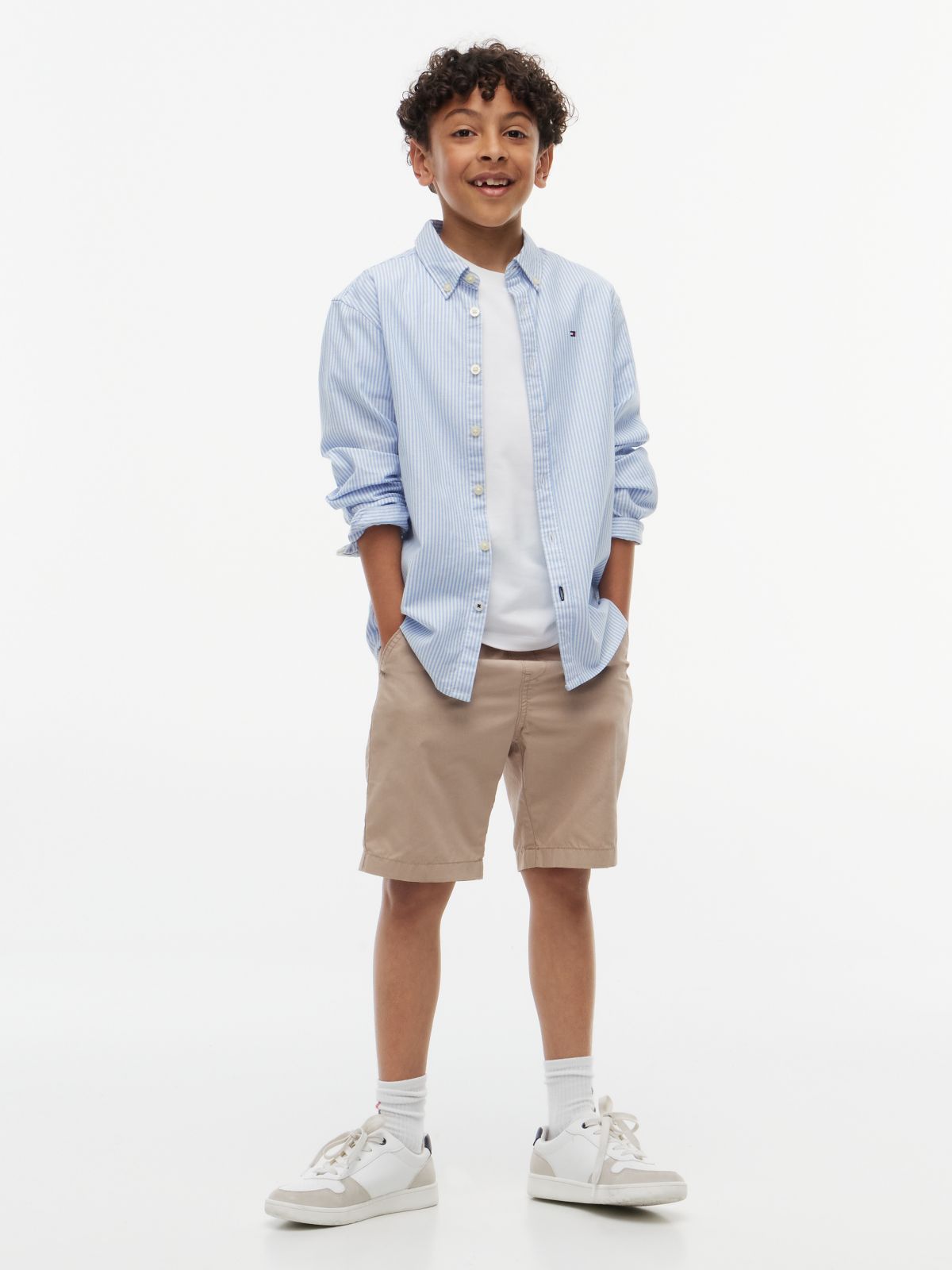 Kids' Striped Stretch Oxford Shirt — Copenhagen Blue Stripe