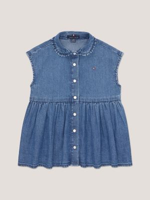 Tommy Hilfiger Junior embroidered-logo ruffle-collar dress - Blue