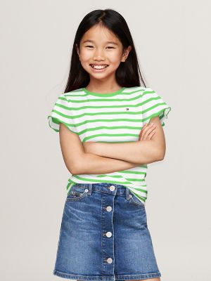 Kids' Stripe Ruffle-Sleeve T-Shirt | Tommy Hilfiger