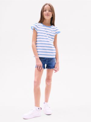 Kids' Stripe Ruffle-Sleeve T-Shirt, Copenhagen Blue Stripe