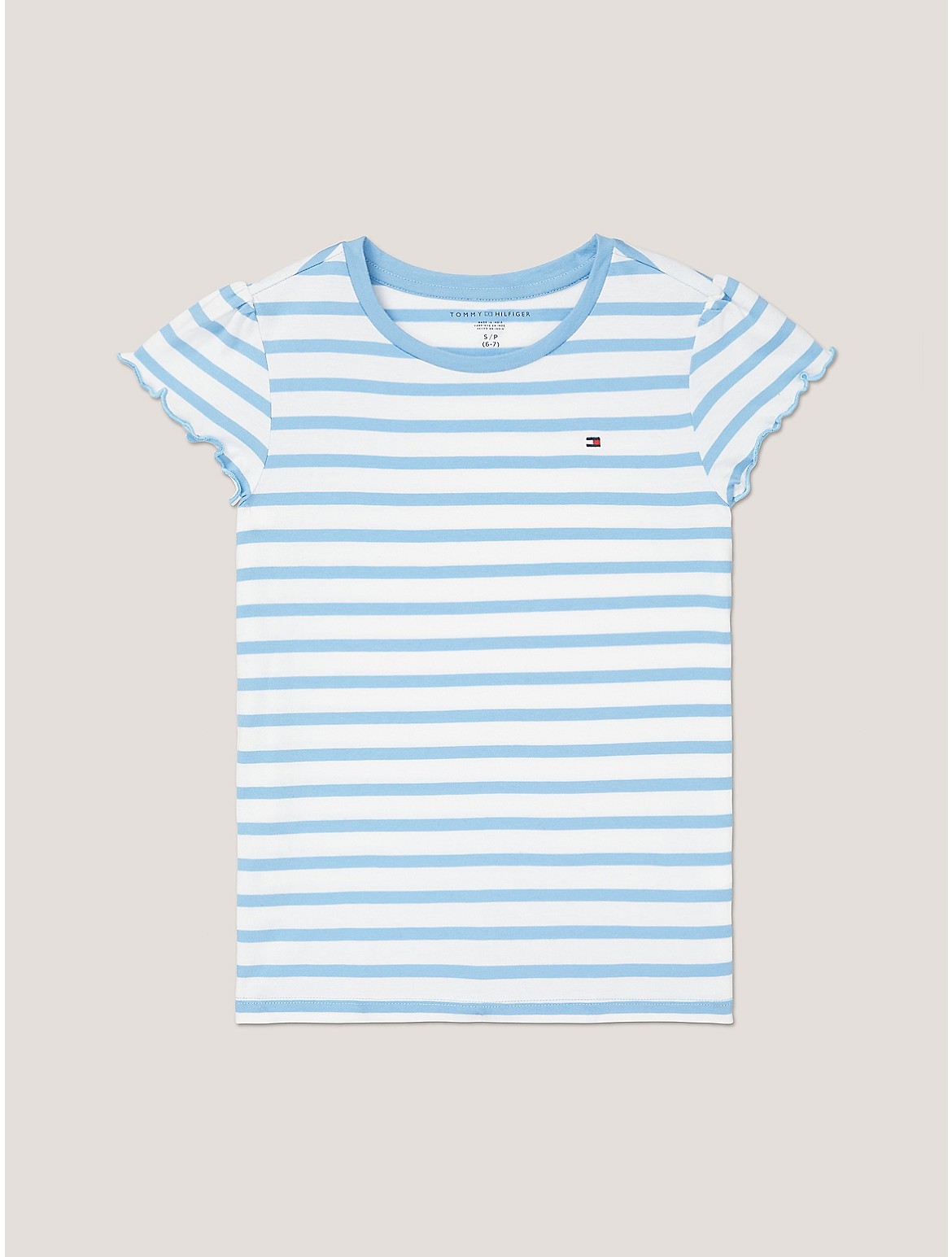 Tommy Hilfiger Girls' Kids' Stripe Ruffle-Sleeve T-Shirt - Blue - XXS