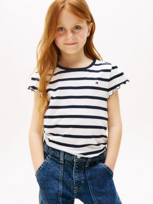 Kids' Stripe Ruffle-Sleeve T-Shirt, Navy