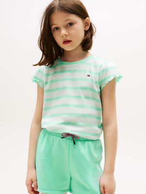 Kids' Stripe Ruffle-Sleeve T-Shirt, Miami Aqua