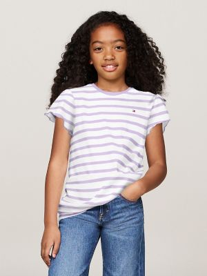 Kids' Stripe Ruffle-Sleeve T-Shirt, Flowery Petal
