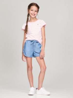 Kids' Stripe Ruffle-Sleeve T-Shirt, New Rose