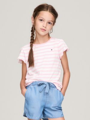 Kids' Stripe Ruffle-Sleeve T-Shirt, New Rose
